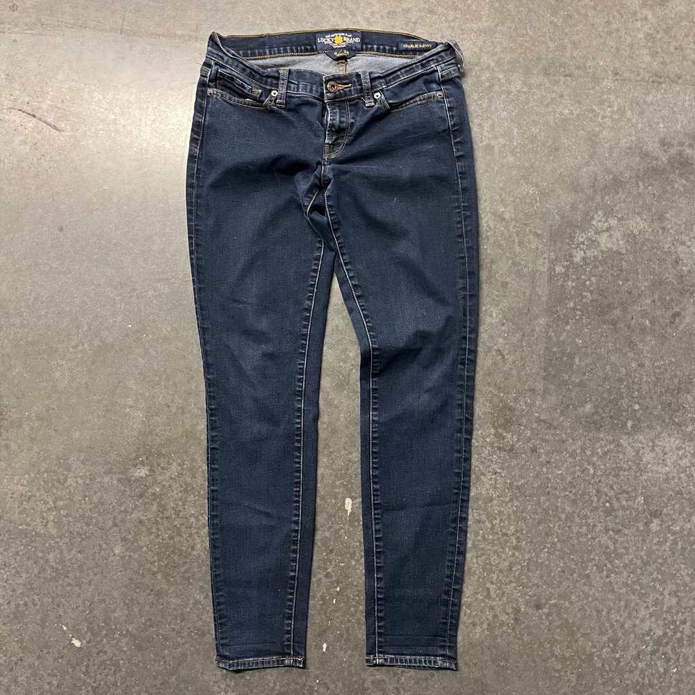 Lucky Brand Charlie Skinny Jeans Womens 6 28 Dark Wash Blue Denim Stretch